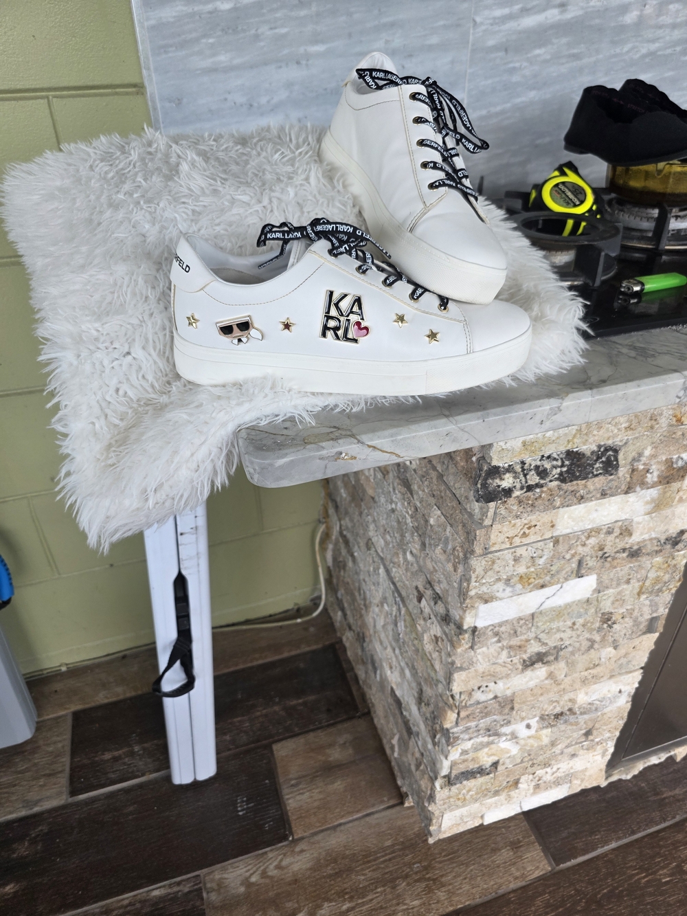 Karl Lagerfeld White Platform Sneakers with Decorative Pins